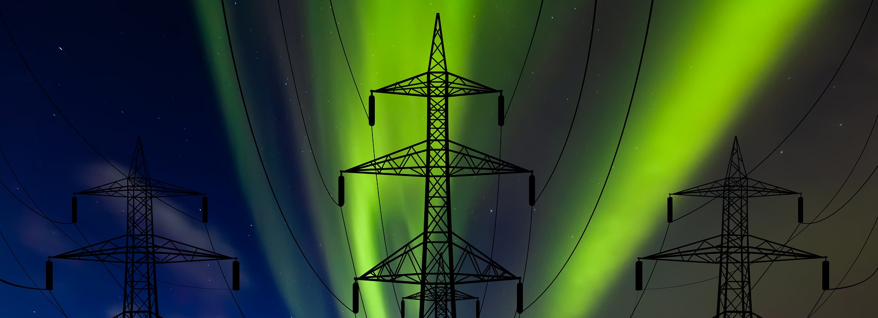 Power lines against the polar sky - Aurora borealis